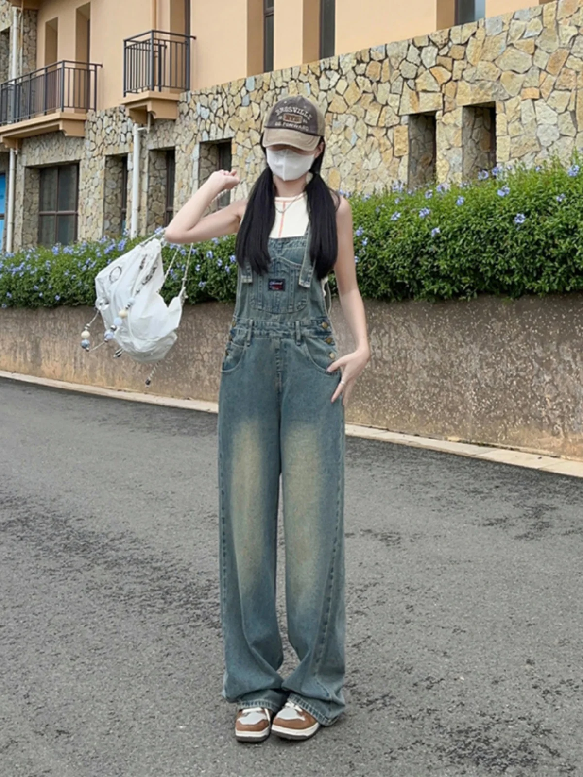 Salopette en Denim rétro américain pour femmes, pantalon une pièce ample, petite taille, réduction de l'âge, taille haute, Slim, droit, printemps été