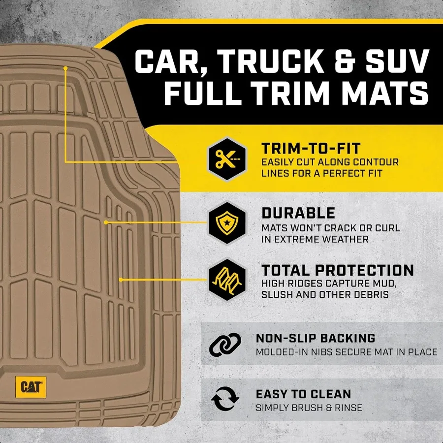 ® ToughRide™ HeavyDuty 3 Piece Rubber All Season Floor Mats for Car Truck Van SUV Beige Premium Trim to Fit Cars Floor Mat All