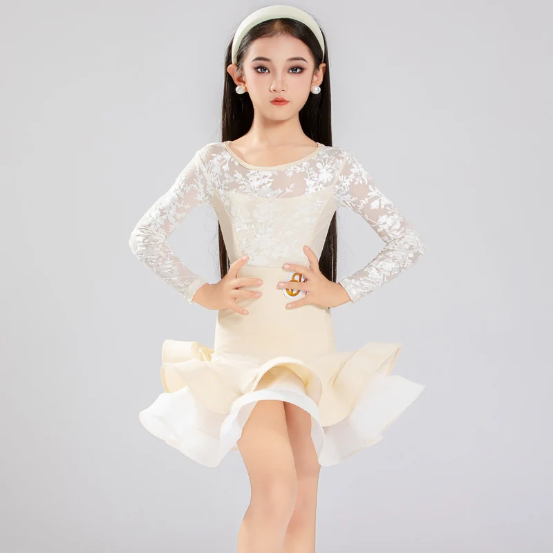 Salsa Latin Dance Dress Girls Children Latin Practice Dress Ballroom Dress Standard Samba Tango Dance Costume Girls Dance Skirt