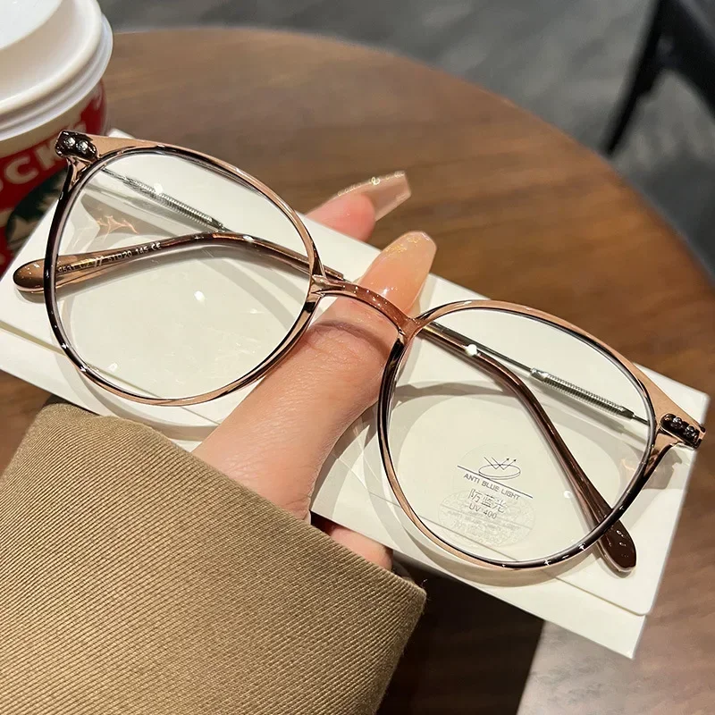 Round Cat Eye Glasses Frame Myopia Women Prescription Eyeglasses Anti-blue Light Ultra-light TR90 Fashion Eyewears Office Lady