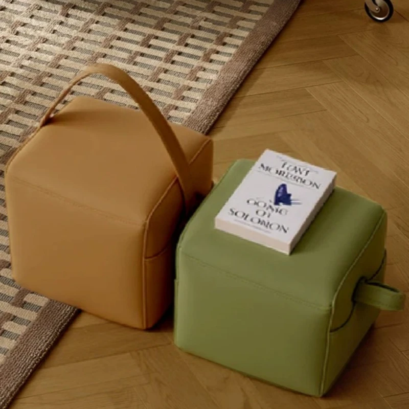 Storage Square Stool Makeup Wooden Nordic Designer Dopamine Stool Makeup Ottomans Portable Puff Almacenaje House Furniture