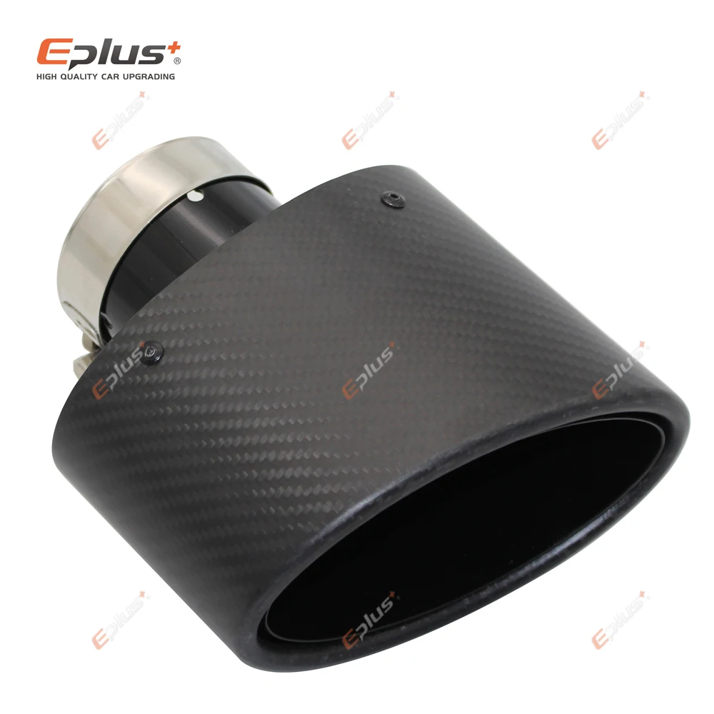 Universal Car Matte Carbon Fiber Muffler Tip Exhaust Pipe Nozzle Decoration Stainless Steel Black Oval 150mm Tilting Left Right