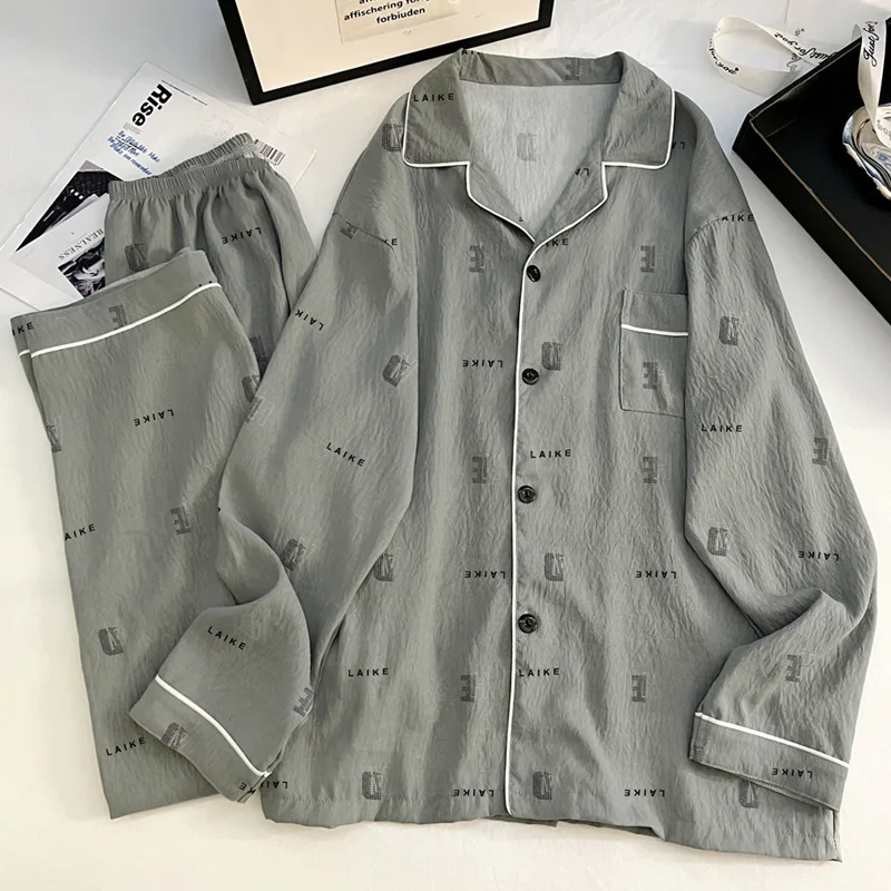 ضوء فاخر خمر Instagram-Style الرجال سحابة القطن ملابس غير رسمية الربيع/الخريف بيجامة مجموعة قطعتين مجموعة استرخاء #2