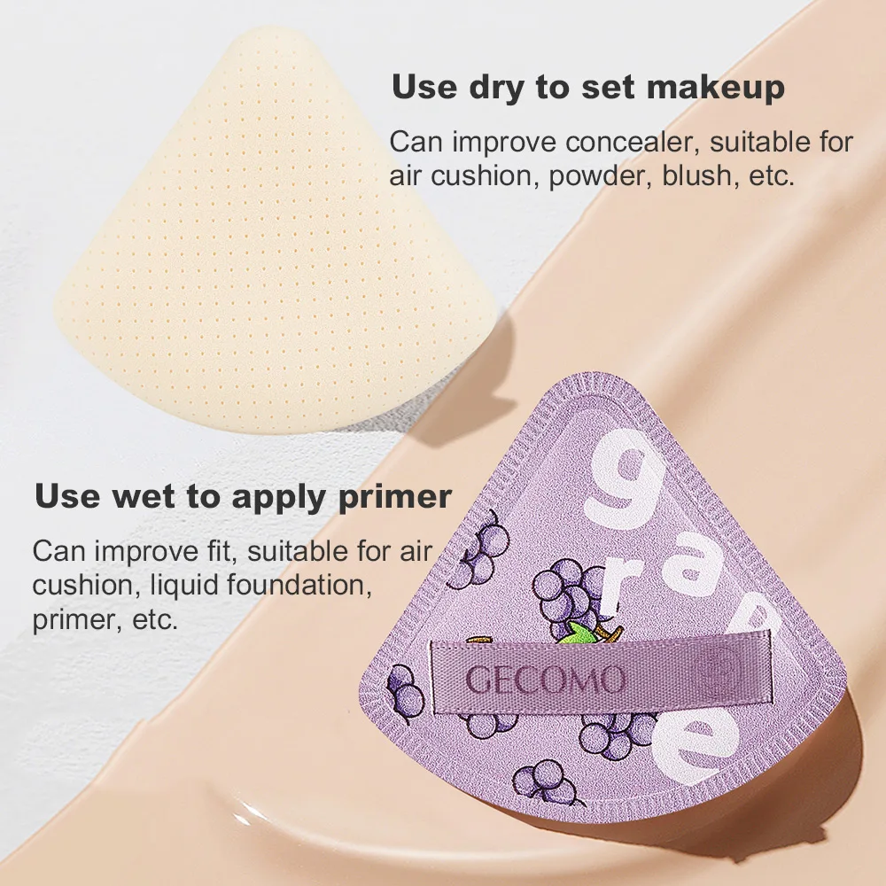 Bouffée de poudre de raisin charnue triangulaire, sèche et humide, double usage, coussin d'air doux pour la peau, cosmétique, éponge de fond de teint