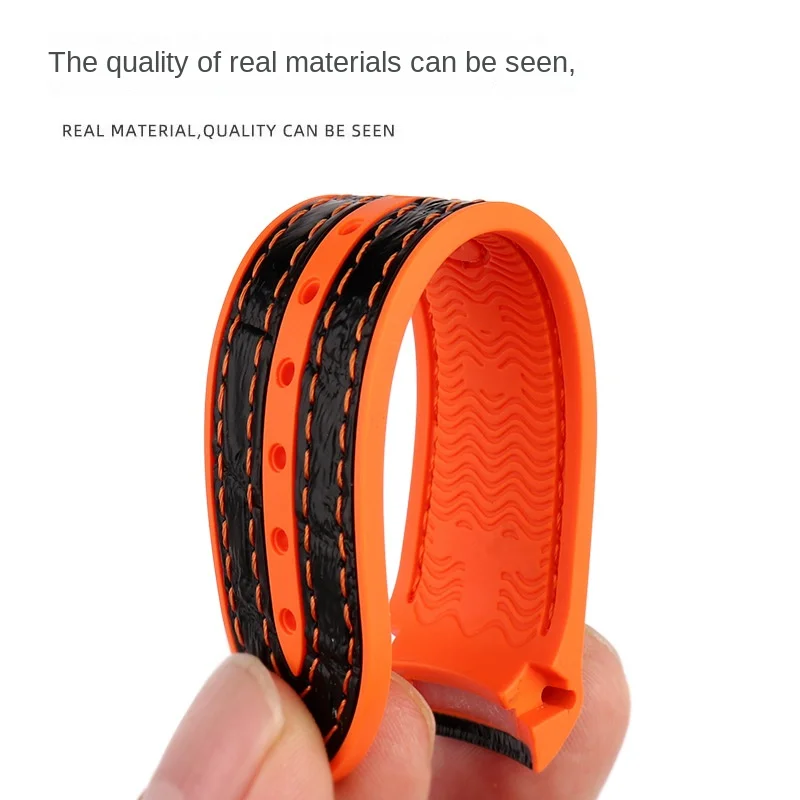 20mm 22mm curved end Blue Orange Rubber Wrist band For Omega Seamaster 300 Ocean Watchband Folding Buckle Silicone watch Strap