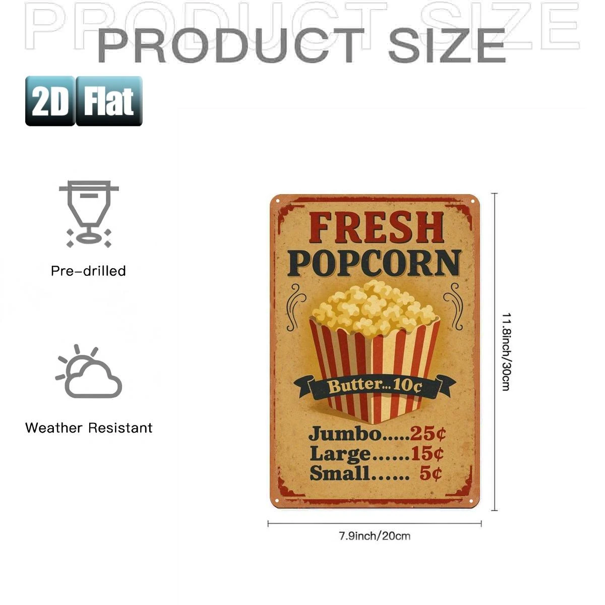 Butter Popcorn Metal Tin Sign 8x12 Inch 1Pcs Vintage Wall Art for Bar Garage Home Decor