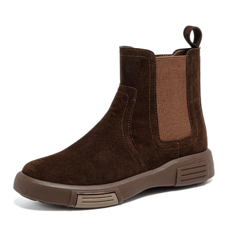 DRKANOL 2026 Winter Warm Snow Boots Women High Quality Cow Suede Leather Slip On Retro Style Plush Flat Casual Short Ankle Boots