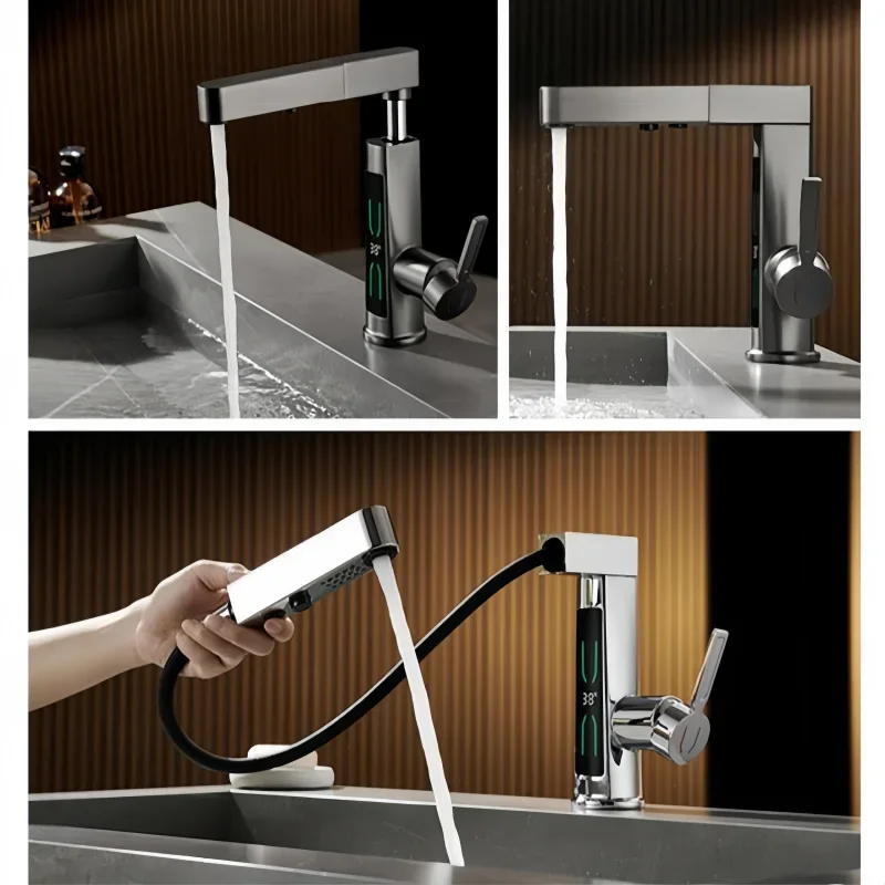 New ambient light digital display pull-out faucet bathroom washbasin washbasin toilet washbasin basin faucet