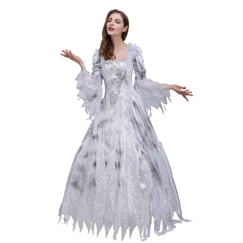 

Ретро-платье с квадратным воротником и длинной юбкой для косплея, костюм невесты-призрака на Хэллоуин, сценический костюм, традиционный китайский этнический...