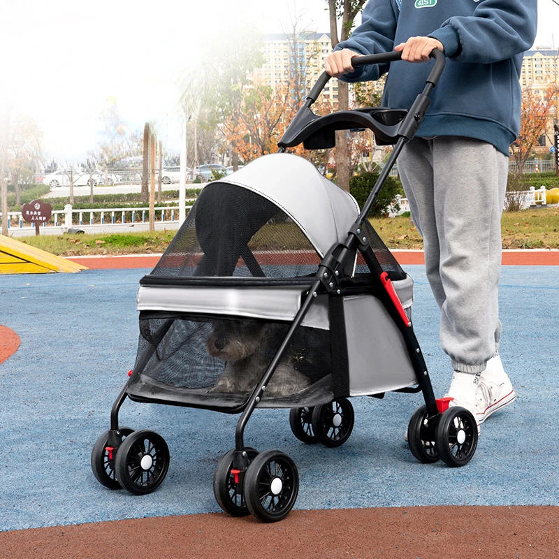 

Foldable Pet Stroller 4-Wheel Dog Travel Stroller Pushchair Jogger with Storage Basket for Puppy Cat Transport Pet Suplies