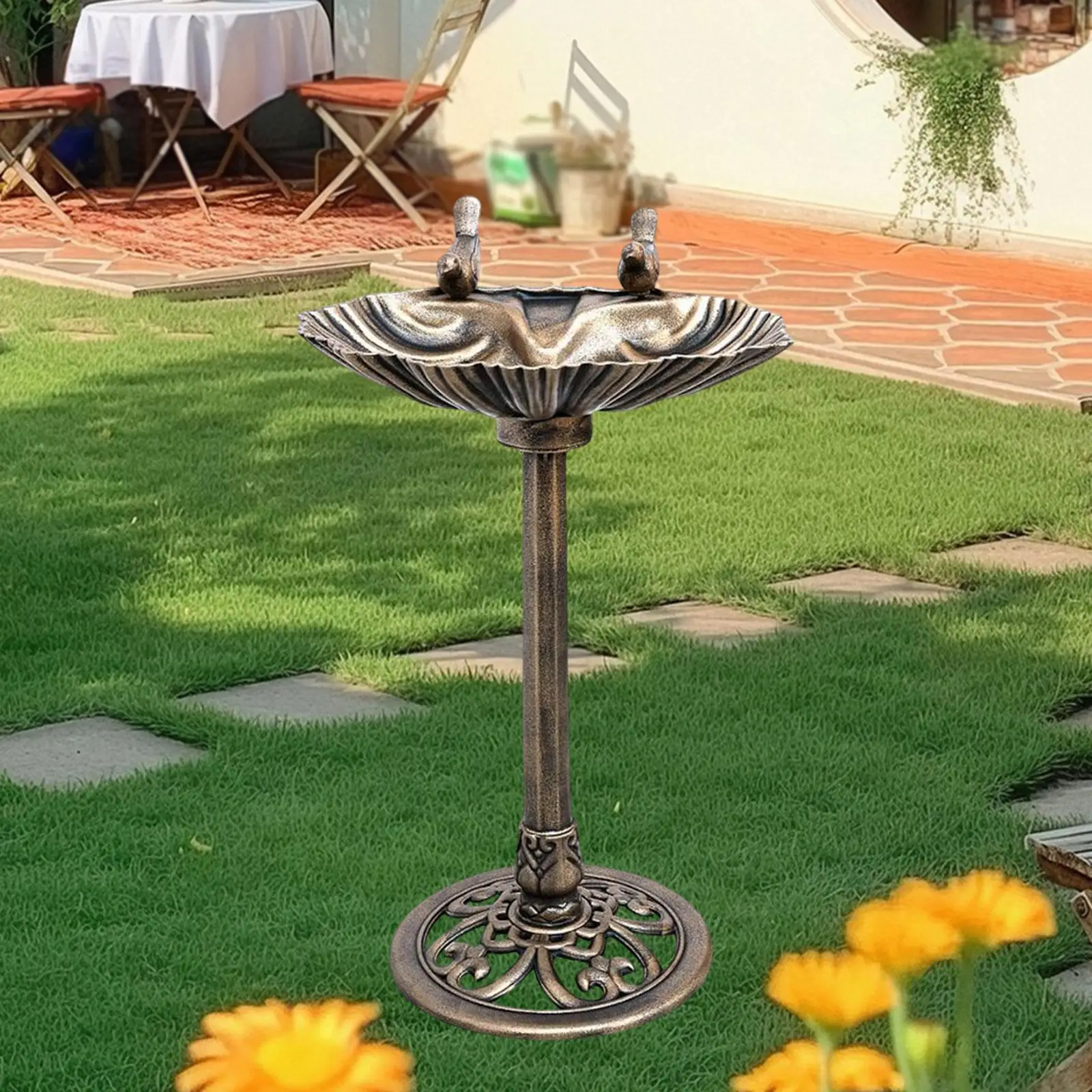 Lightweight Pedestal Garden Bird Bath Outdoor Basin Antique Pond Decor for Wild Bird Standing Water