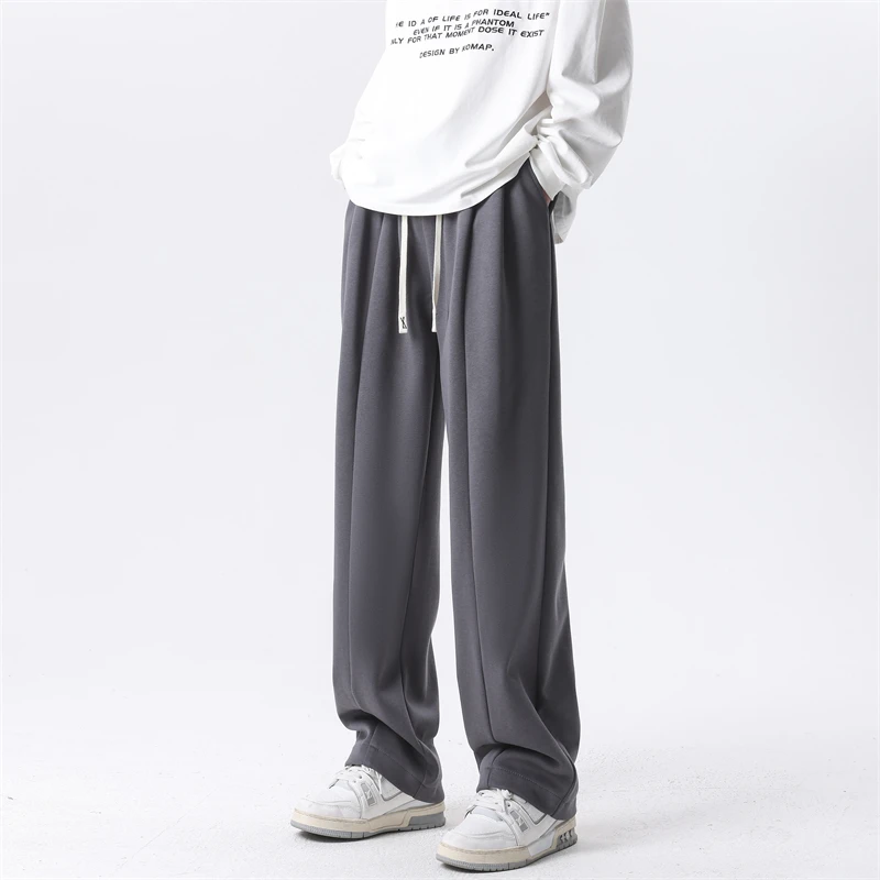 

Spring Summer Men Casual Pants Wide Leg Oversize Joggers Man Drawstring Pocket Training Sweatpants Clean Fit Trousers Male Black