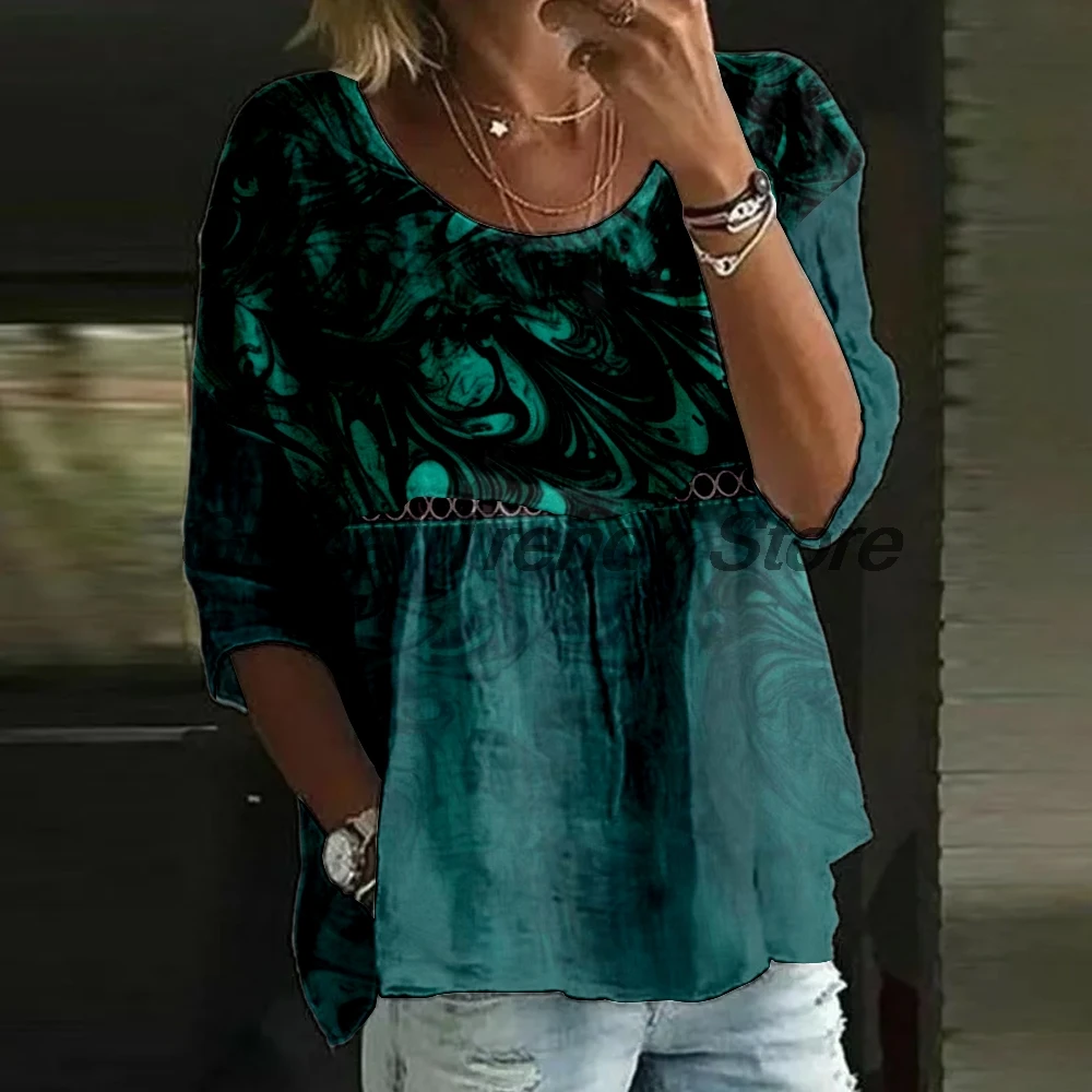 

Women's Daily 3/4 Sleeve Blouse Loose Fit Crew Neck Floral Print Tunic Tops Lady's Top Shirts