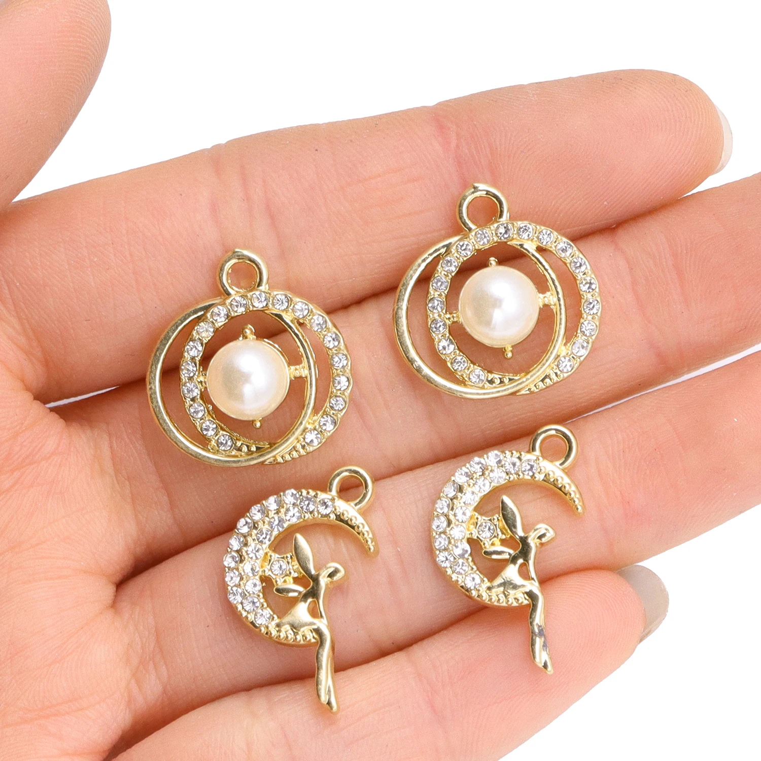 10Pcs Gold Plated Alloy Zirconia Charms Pendant For Jewellery Making Supplies Handcrafted Fashion Earrings Necklace Jewelry