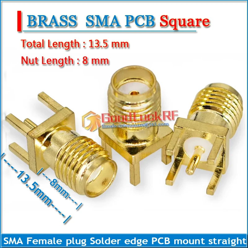 

SMA Female Jack Solder Square PCB mount Plug 13.5 16.5 18.5 20.5 22.5 26.5mm length Brass GOLD Plated RF Connector