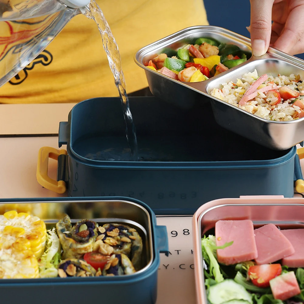 

Stainless Steel Insulation Lunch Boxes High Capacity Divided Grid Case Food Container Thermal Box for Students Office Workers