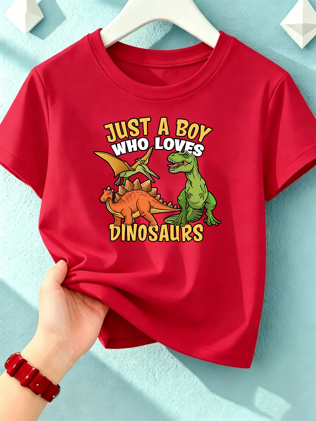 Just A Boy Who Loves Dinosaurs Cartoon Dinosaur Kids T Shirt Boys Girls Short Sleeve Crew Neck Cotton Parent Matching Tops Youth