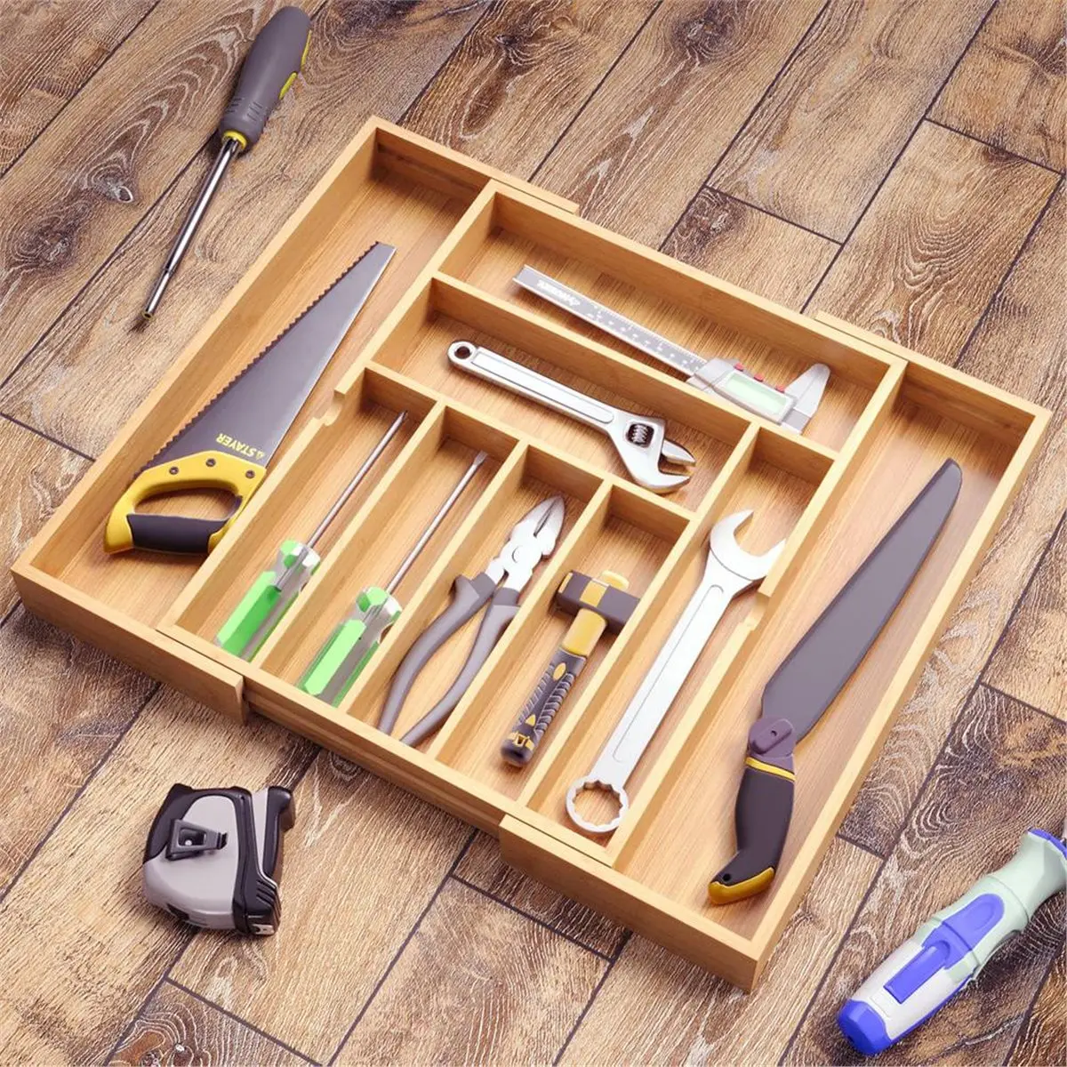 giftnew Multi-Grid Kitchen Tableware Pull-Out Retractable DrawerKnife and Fork Storage Box Household Bedside Tools Sorting Box L