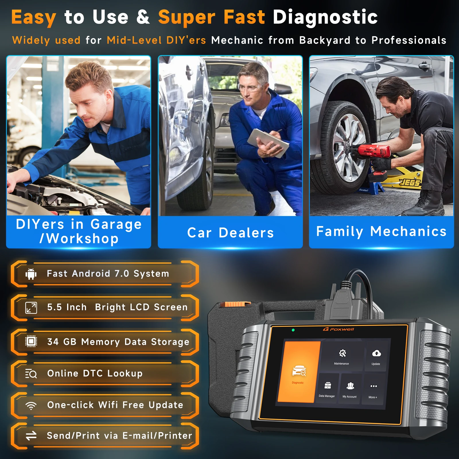 FOXWELL NT716 OBD2 Automotive Scanner ABS SRS Transmission Engine Diagnostic Tool Code Reader EPB OIL SAS 9 Reset OBD2 Auto Scan