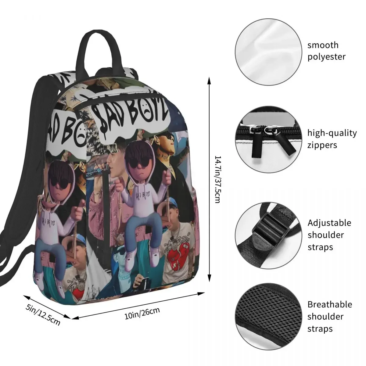 Junior H Merch Sad Boyz Backpack Student BookBag Kids School Bag Laptop Shoulder Bags Men Women