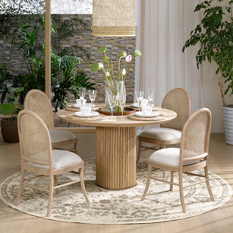 Creative solid wood dining chair Home B & B Inn rattan dining table and chair combination Nordic small apartment backrest stool