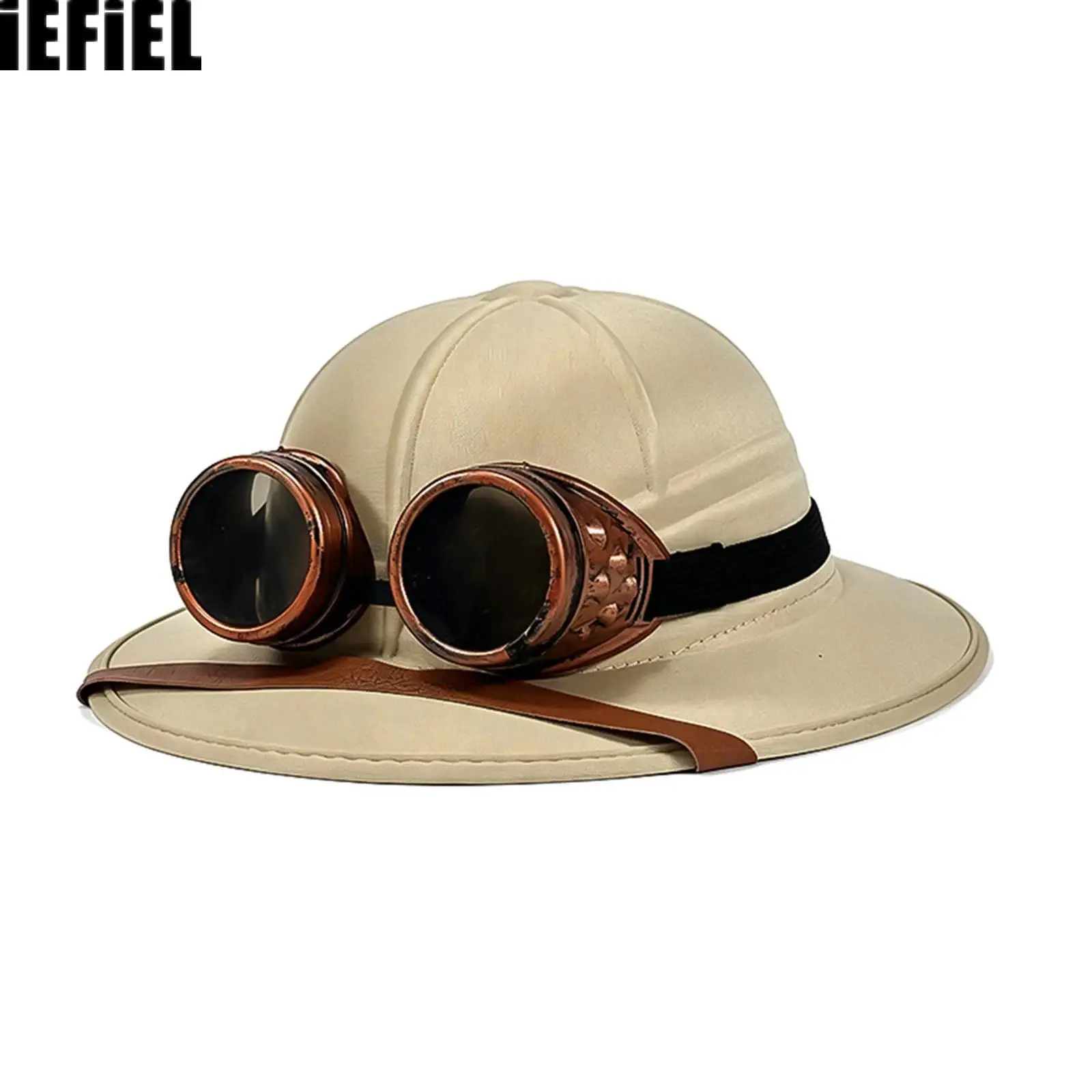 Unisex Adults Sun Protection Jungle Explorer Hat Cap with Punk Goggles Costume Accessories for Cosplay Themed Party