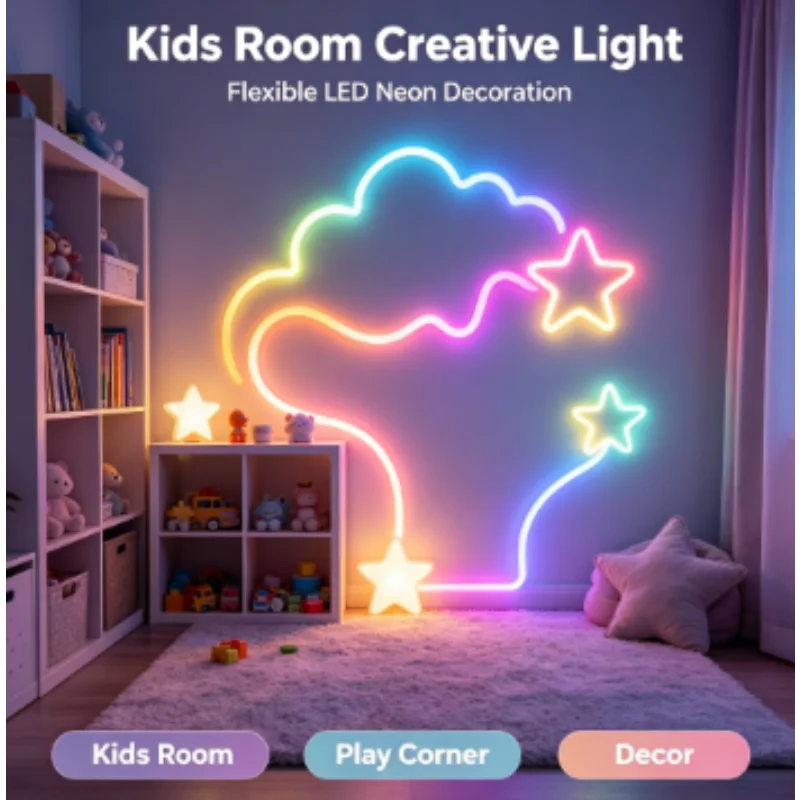 Dimmable USB 5V RGB IC LED Neon Strip Light 360 Round Reticulated Remote Control for Home Living Room Bedroom TV Party Decor
