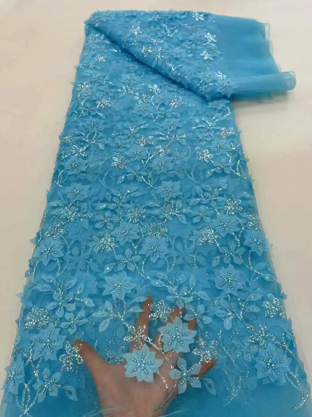 Luxury Beaded Embroidery African Lace Fabric High Quality French Sequined Tulle Fabric For Nigerian Wedding Party Dress XZ-32254