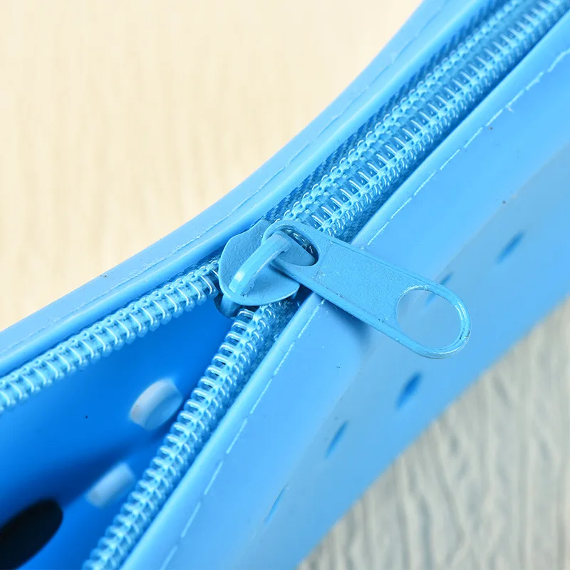 10pcs Cosmetic Bags Silicone Plain Hole Large Capacity Brief Long Pencil Bag Mix Color