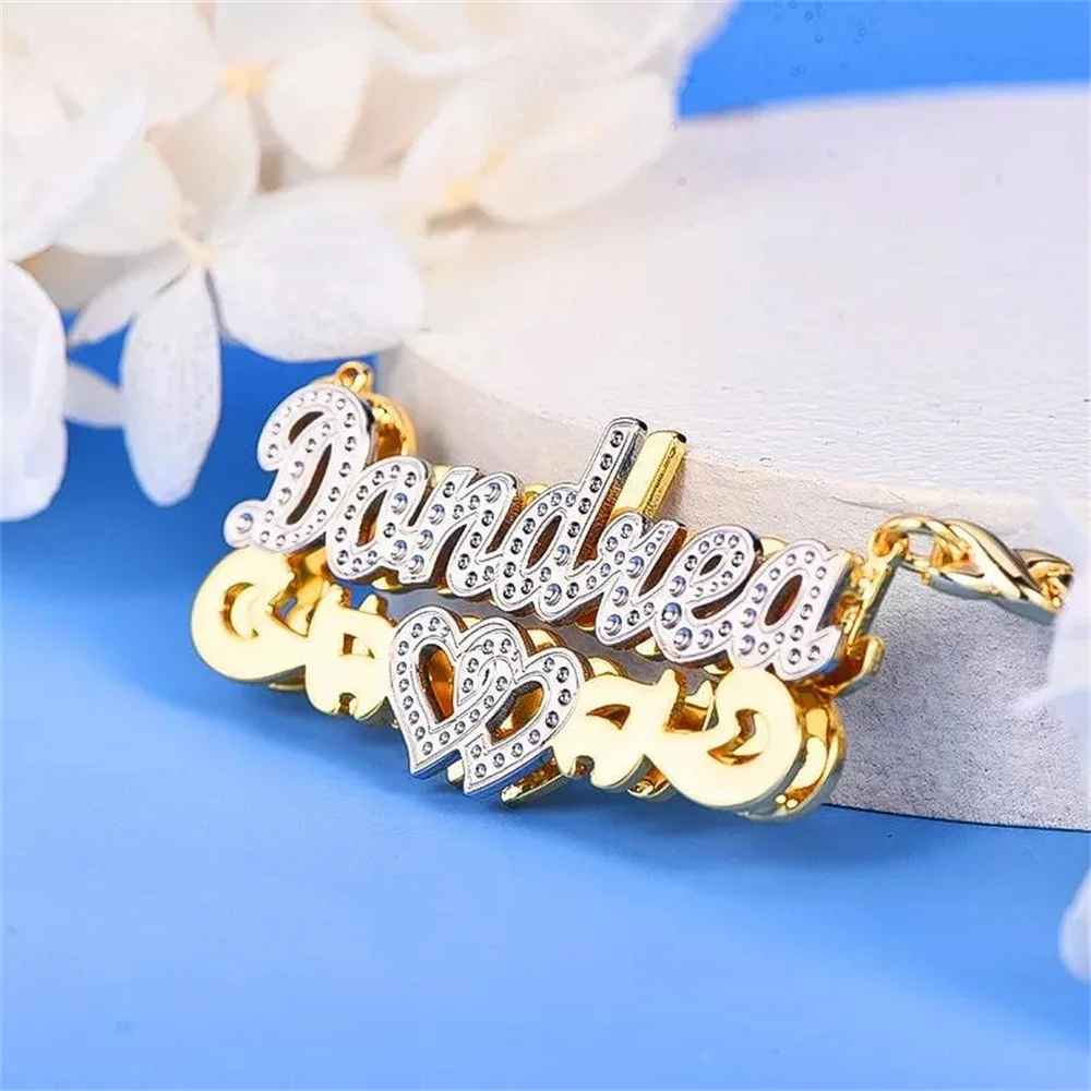 Imagem -02 - Colar de Coração Oco de Dupla Camada para Meninas Nome Personalizado Corrente de Coração Xoxo Aço Inoxidável Dourado Tons