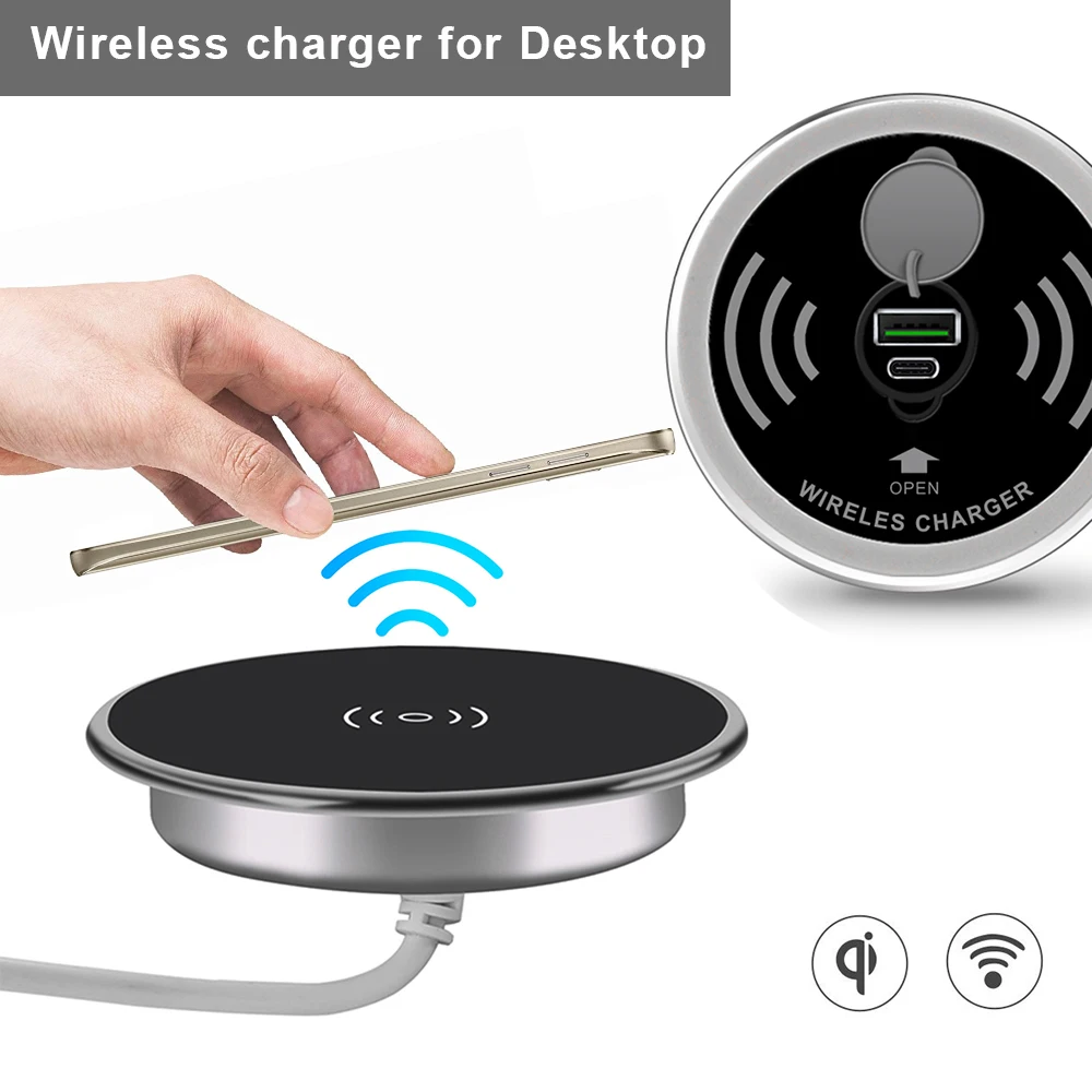 Desk Embeded Wireless Charger 15W Phone Charger 3.0 For xiaomi mi 11 10s Wireless Charging Pad For iphone 12 pro max x plus