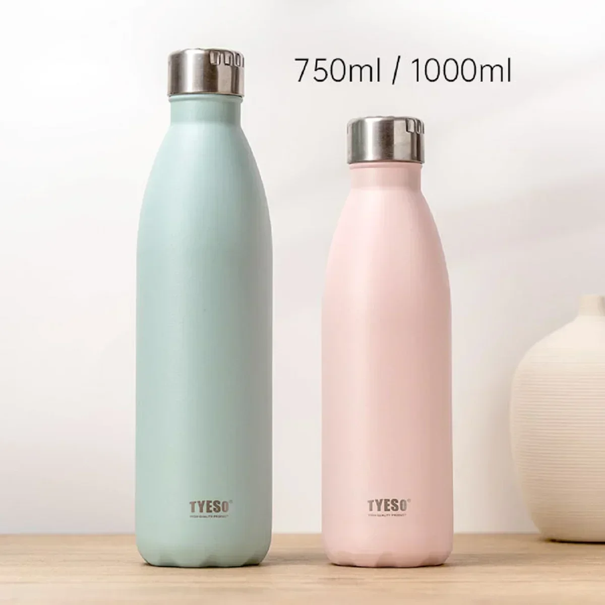 Tyeso Brief Thermos Vacuum Flask 750ml/1000ml Stainless Steel Thermal Water Bottle for Boys and Girls Coffee Tea and Milk