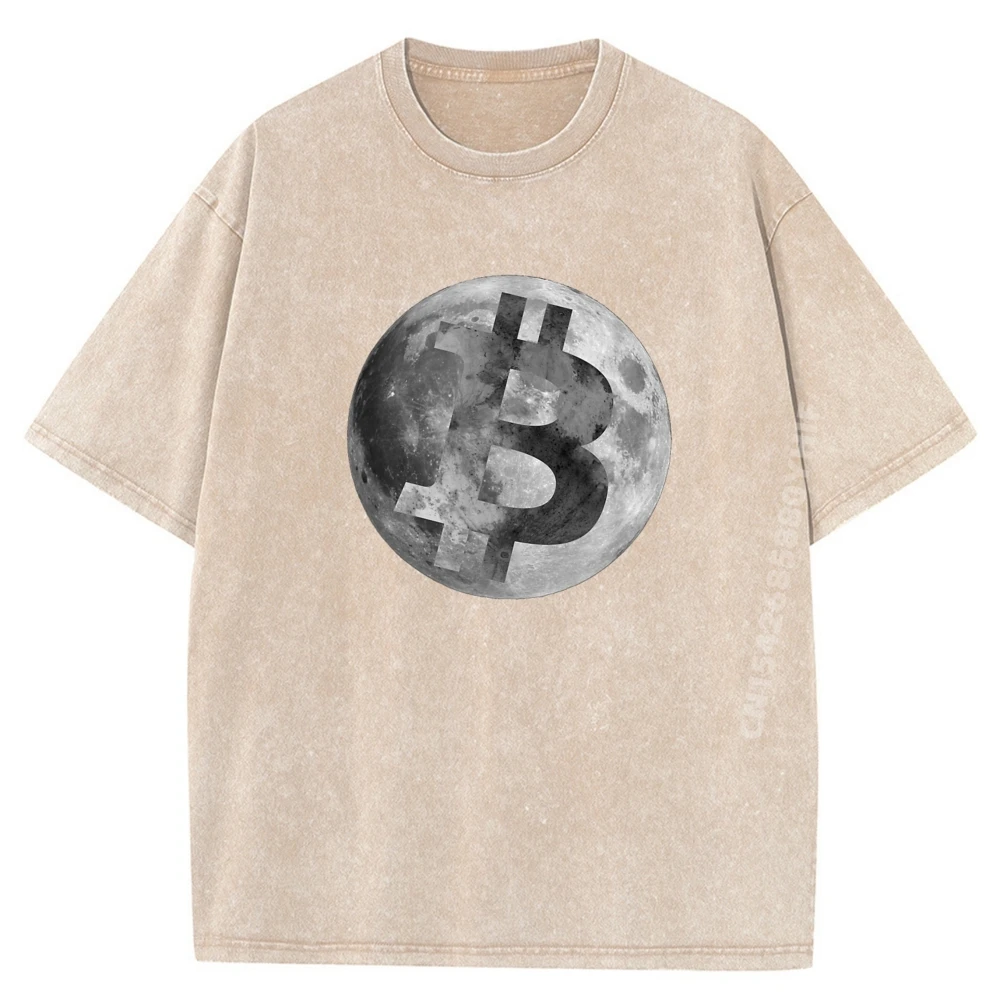 

Bitcoin To Moon Bitcoin Moon Casual T-shirts Women For Male Premium Cotton Autumn Tops & Tees T-Shirt Retro Washed Cute Graphic
