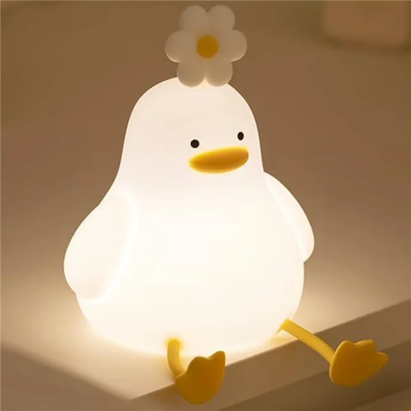 

B84B-2X Flower Duck Night Light,3 Colors Silicone Night Lights,1200Mah Rechargeable Cute Lamp, Timer Night Light