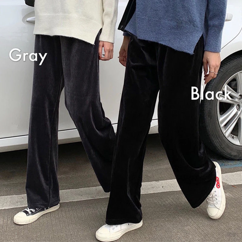 Spring Autumn Pleuche Fashion Harajuku Trousers Women Loose Casual All Match Lady Pants High Waist Wide Leg Pants Female Clothes