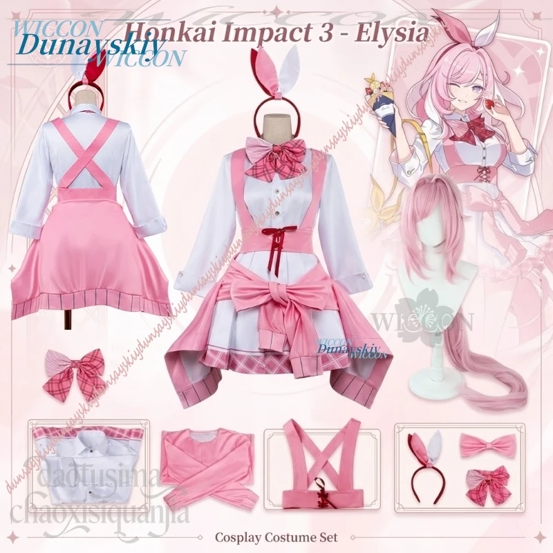 

Новый костюм Elysia: розовая униформа горничной в стиле Jirai Kei, мини-платье для косплея на Хэллоуин, по мотивам аниме-игры Honkai Impact 3 (кроссовер)
