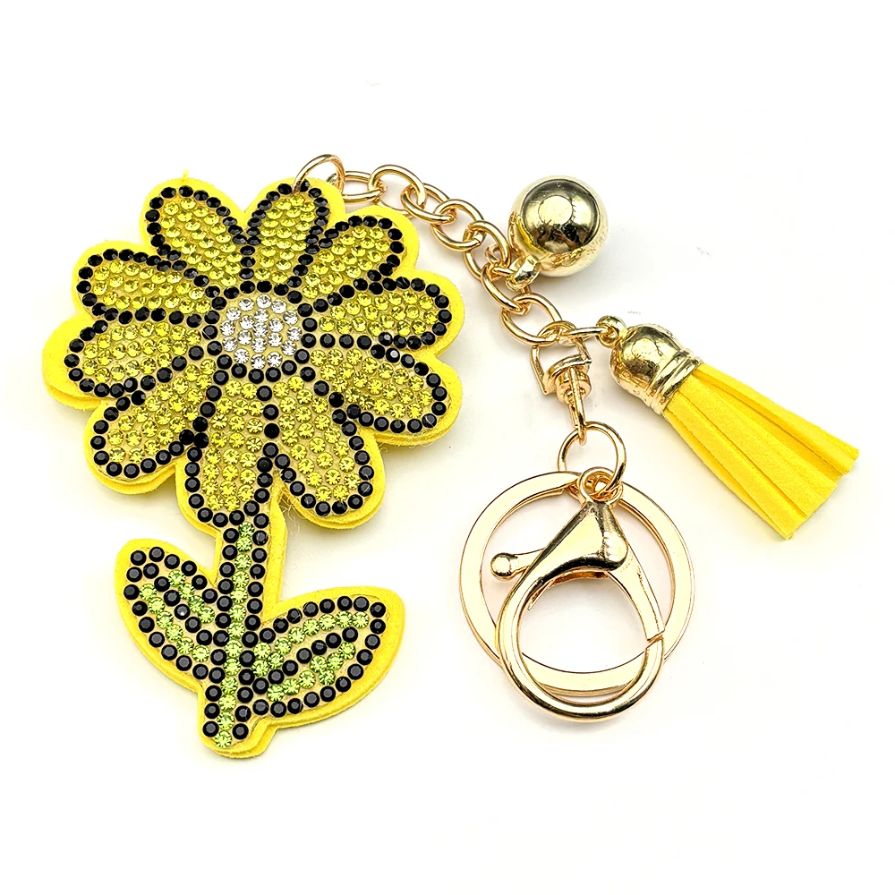 Gänseblümchen-Blumen-Kristall-Schlüsselanhänger, glänzender Strass-Blumen-Schlüsselhalter, Geschenk für Mädchen, Frühlings-Blumen-Botanik-Schmuck für Frauen – Detail 6