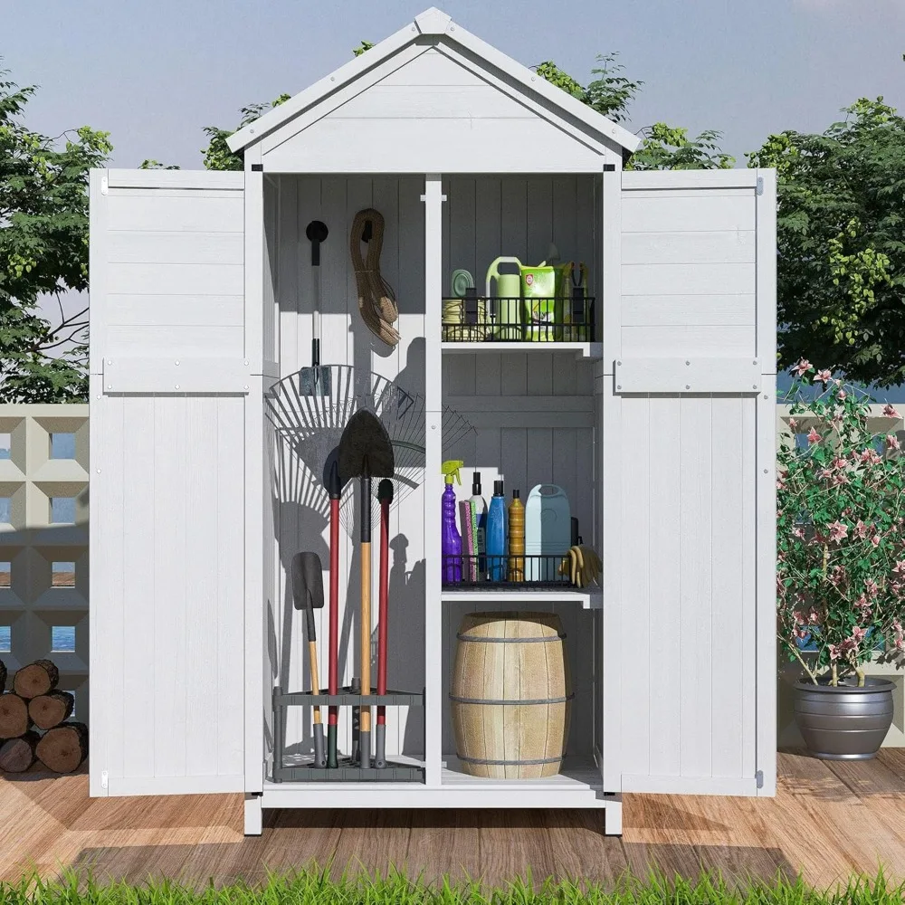 67-inch Fir Wood Outdoor Storage Shed with Double Doors, Sloped Roof, and 4 Interior Shelves