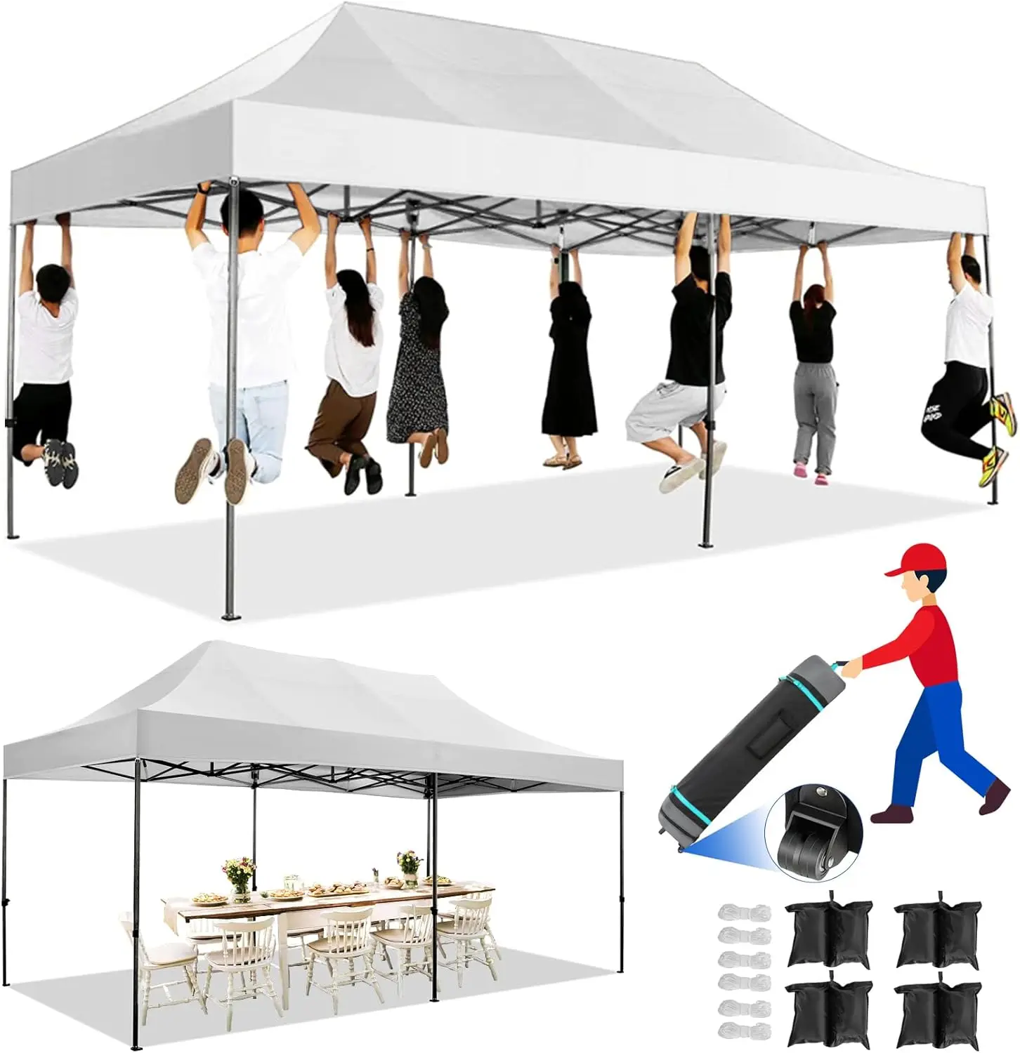 

10x20 Pop up Canopy Tent Heavy Duty Without Sidewalls, Easy Set-up Commercial Outdoor Party Tent, White