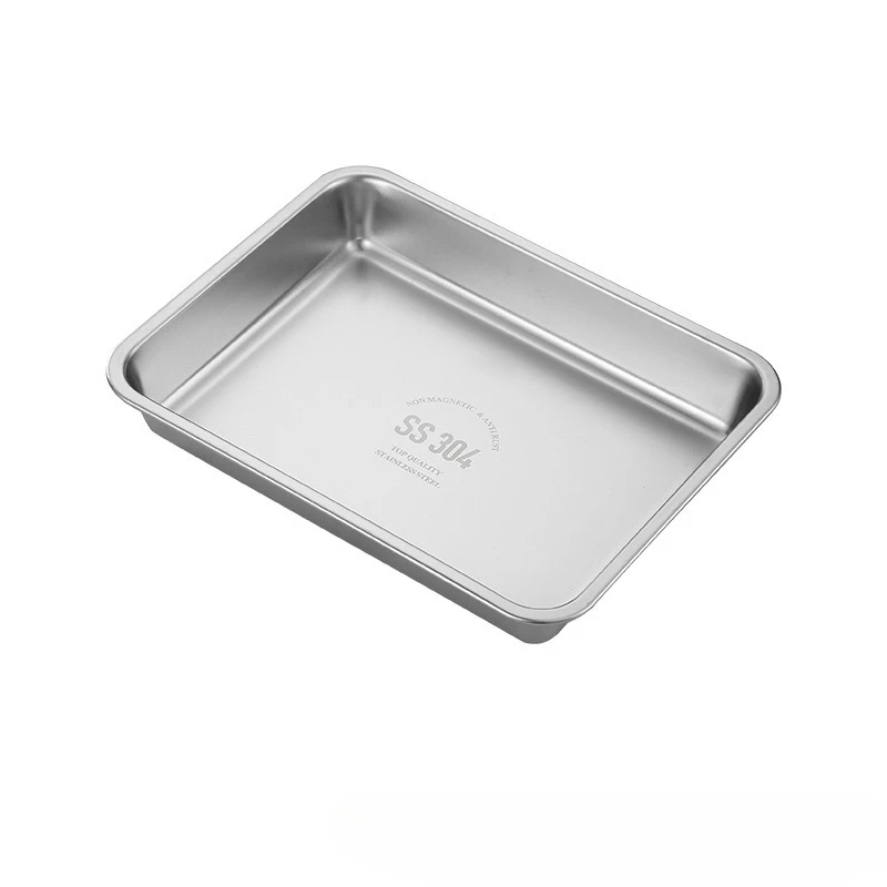 304 Thicked Stainless Steel Food Storage Tray Rectangle Oven Cake Bread Plate Flat Bottom Dishes Kitchen Tools