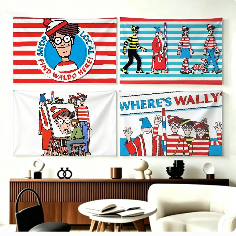 Game W-Wheres W-WallyS Waldo World   Flags Wall Hanging Background Art Banner for Bedroom Home Outdoor Decor