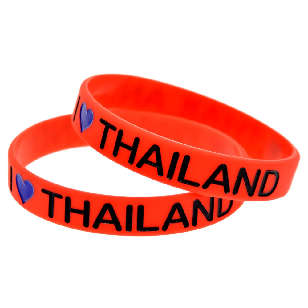 1 PC I Love Thailand Silicone Bracelet 1/2 Inch Wide Rubber Charm Wristband Men and Women Bangles Red