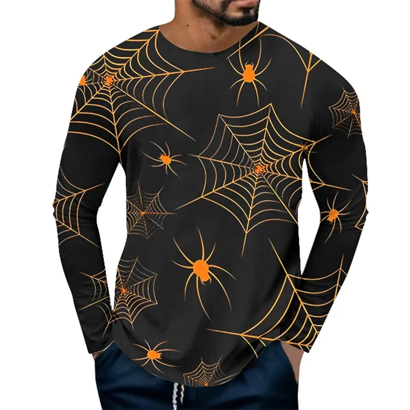 Halloween Blood Bat Pattern T-Shirt For Men Bloody 3D Print T Shirts Summer Casual Harajuku Loose Tees Street Tops Long Sleeves