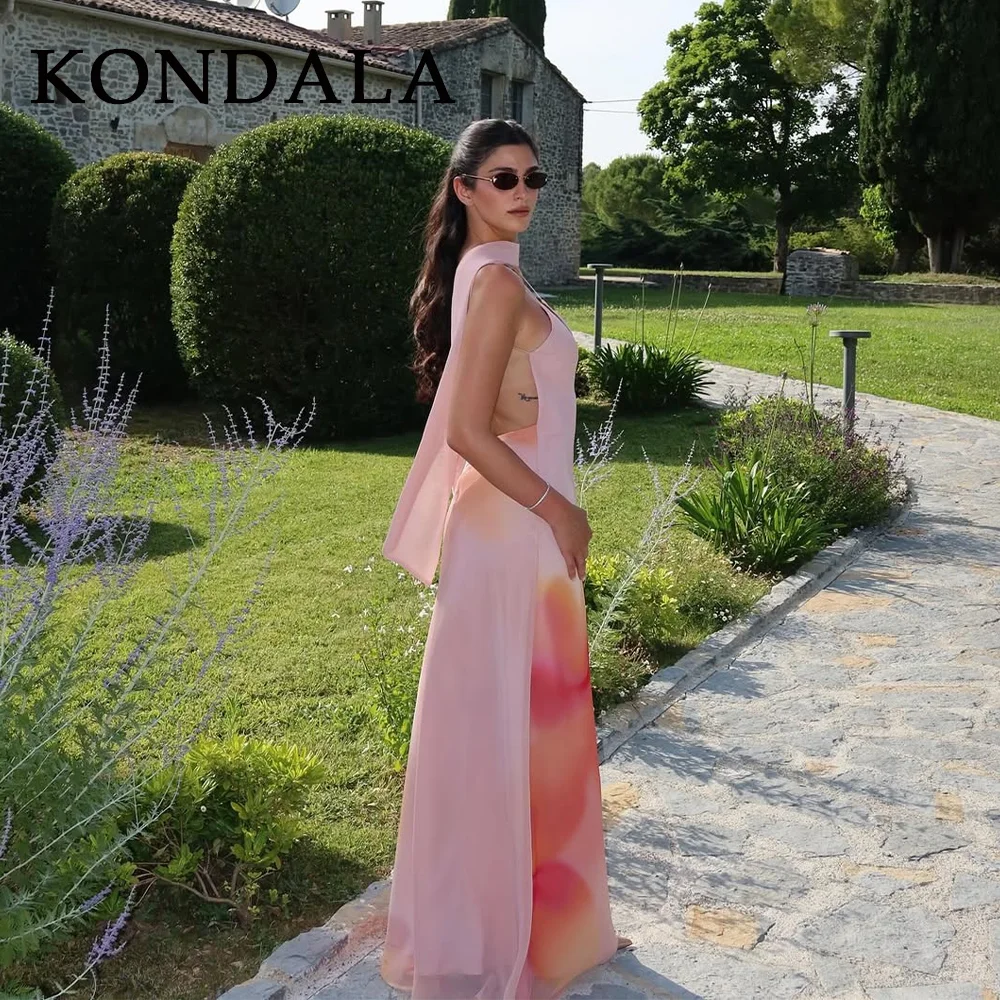 فساتين KONDALA لخريف وشتاء 2025 أنيقة للنساء بياقة وشاح فساتين عصرية مثيرة مطبوعة ضيقة مكشوفة الكتف فساتين كامي للسيدات