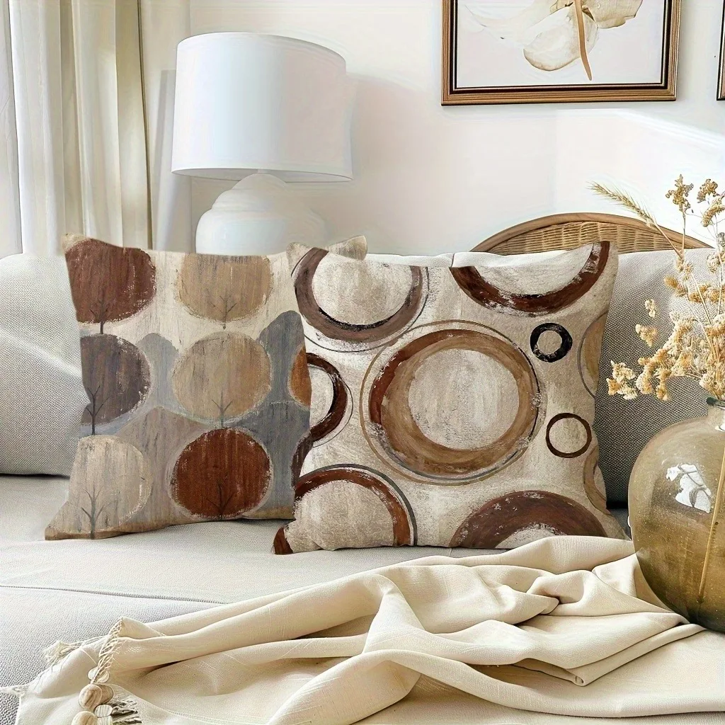 

Наволочка с нейтральным абстрактным кругом, художественный дизайн землистого тона, минималистичный чехол для домашнего декора в стиле бохо