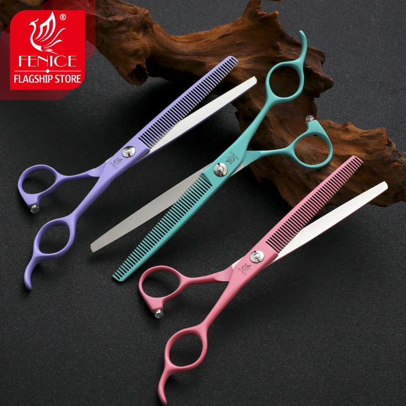 Fenice Professional 6.5/7 Inch JP440C Macaron Colorful Straight Cutting Curved Thinning Chunker 4 pcs Set Pet Grooming Scissors