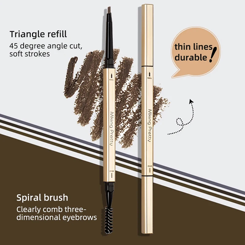 1.0mm Wild Eyebrow Pen Ultra-fine Triangular Refill 2 In 1 Spiral Brush Head Medium Hardness Natural Smudge Lasting Waterproof