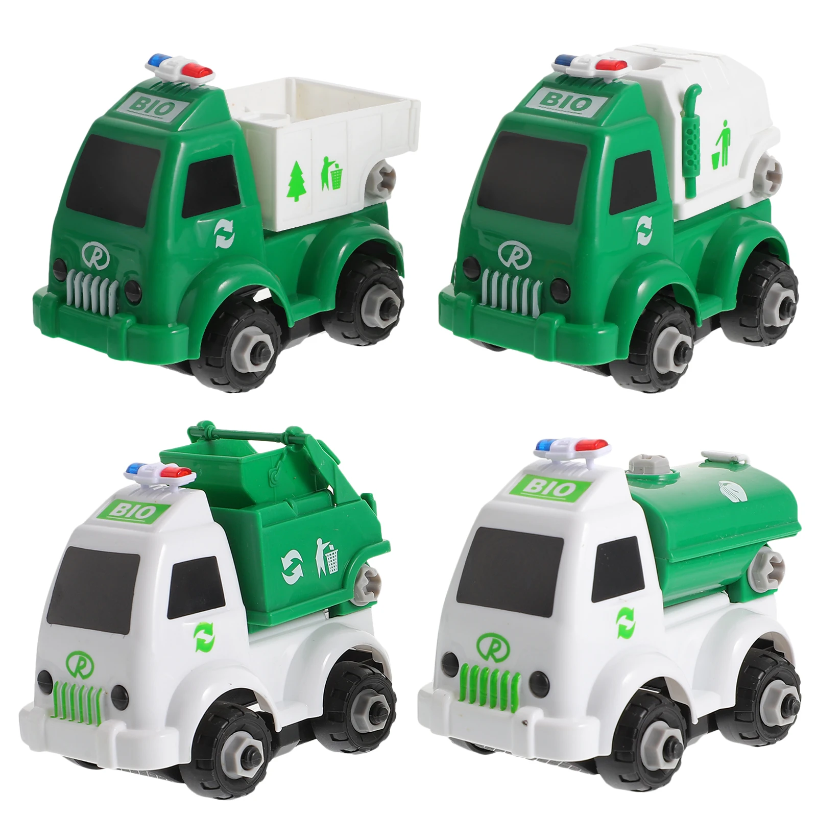 

4 Pcs Sanitation Car Toys Garbage Vehicle Kids Classification Assembled for Small Hands Truck Abs Educational Plaything