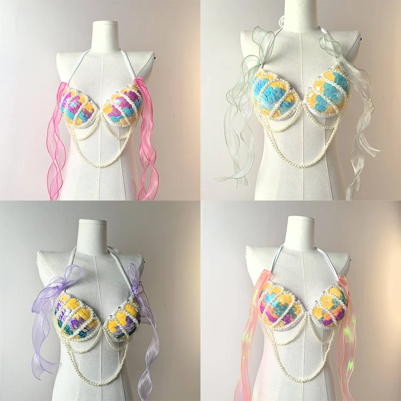2025 New Handmade Mermaid Bikini Shell Bra Multi Size High Waist Swimsuit Summer Beach Shoulder Sexy Swimwear Delicate Corset