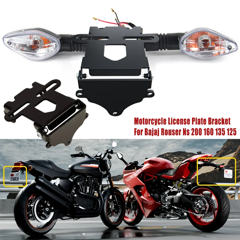 Soporte para Placa de Matrícula de Motocicleta para Bajaj Rouser Ns 200 160 135 125, Soporte de Placa con Luces Intermitentes